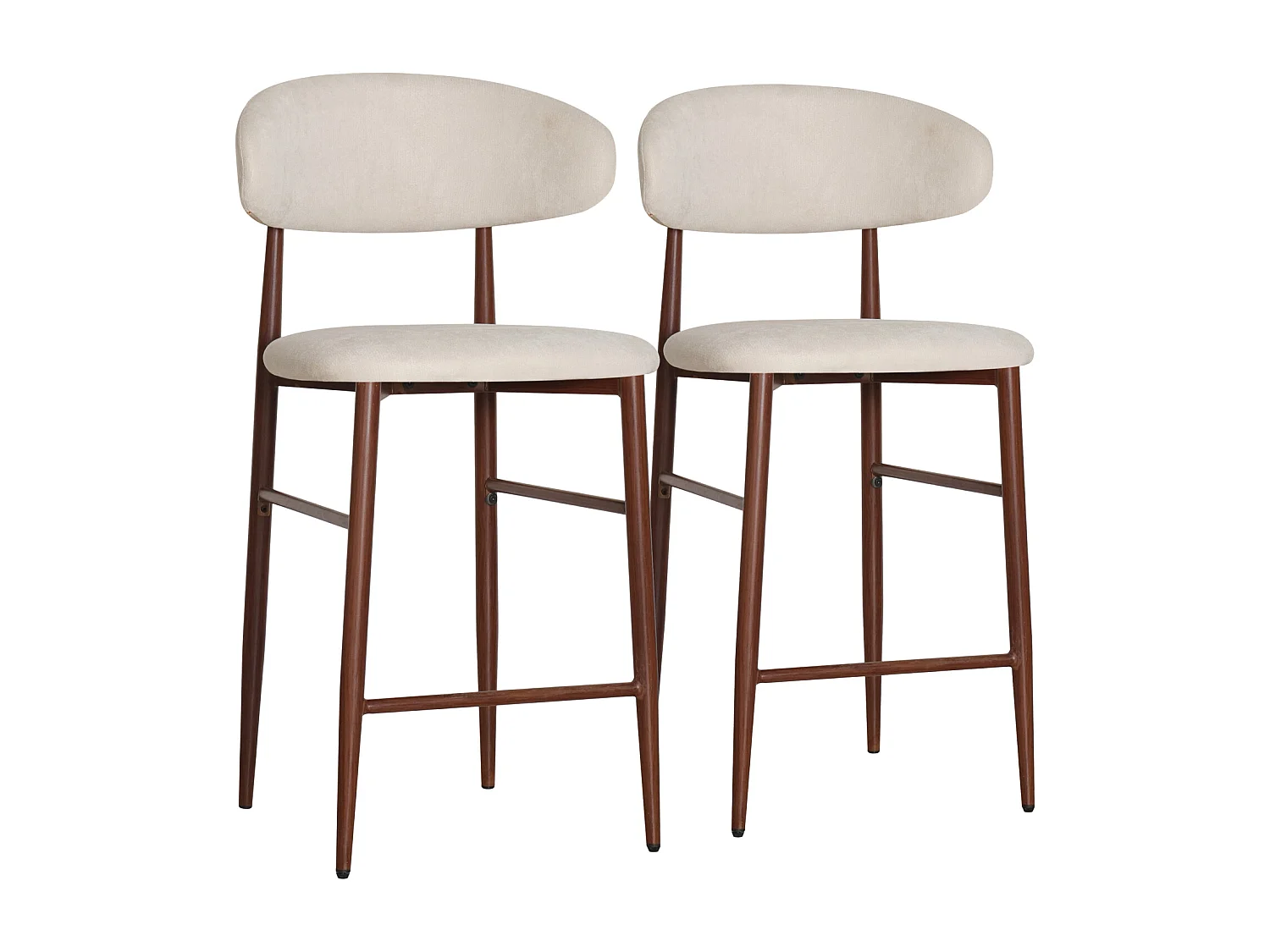 Set aus 2 Barhockern in Beige und Metall mit dunklem Holzeffekt SIMON