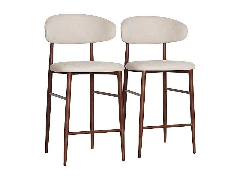 Set aus 2 Barhockern in Beige und Metall mit dunklem Holzeffekt SIMON