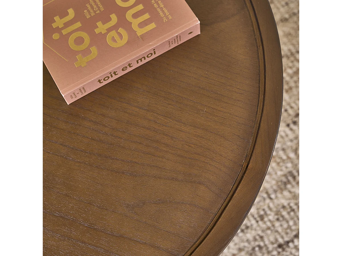 Tavolino rotondo in mindi massello con finitura in noce Ø 100 cm