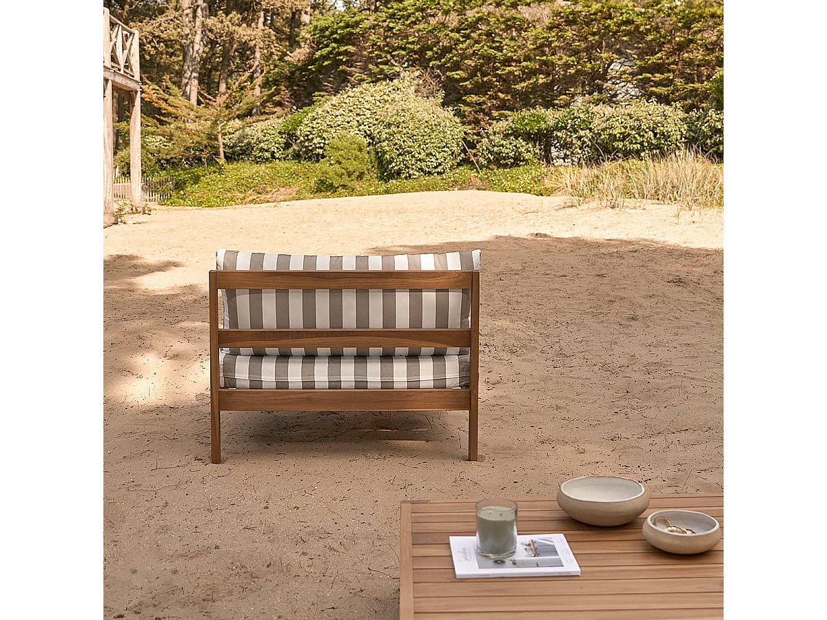 Sillón de jardín de madera de teca maciza blanco y topo