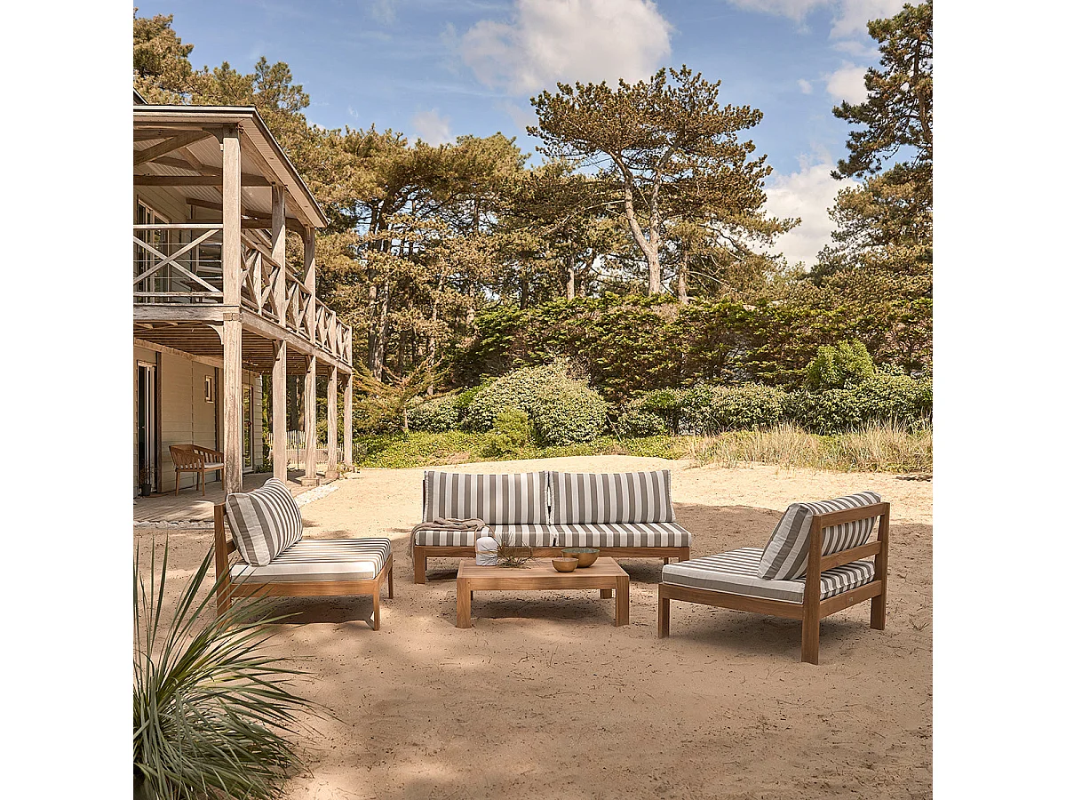 Fauteuil de jardin en teck massif rayé
