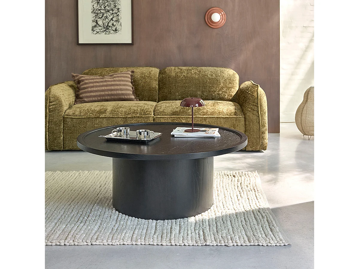 Mesa de centro redonda de mindi macizo negro ø 100 cm