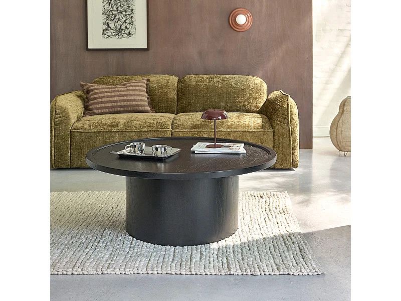 Mesa de centro redonda de mindi macizo negro ø 100 cm