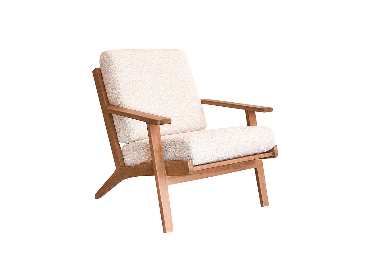 Fauteuil en teck massif et bouclette