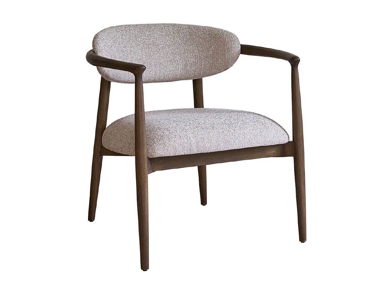 Fauteuil en bois massif et tissu texturé beige chiné