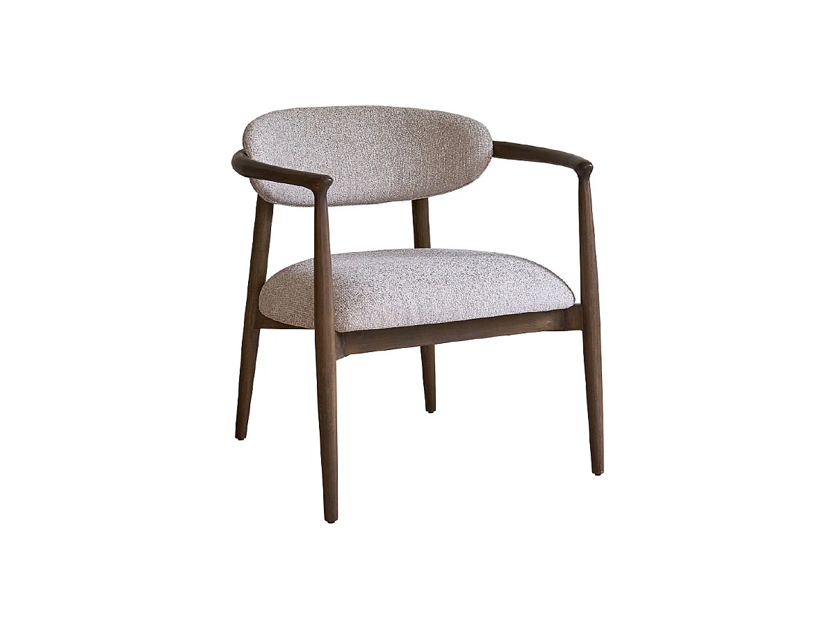 Poltrona legno massello con tessuto beige screziato