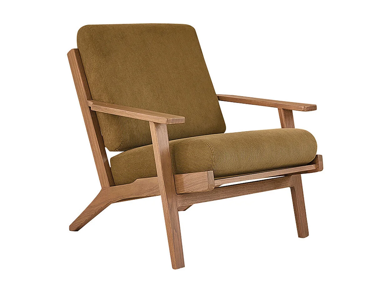 Sillón de pana y madera de mindi maciza