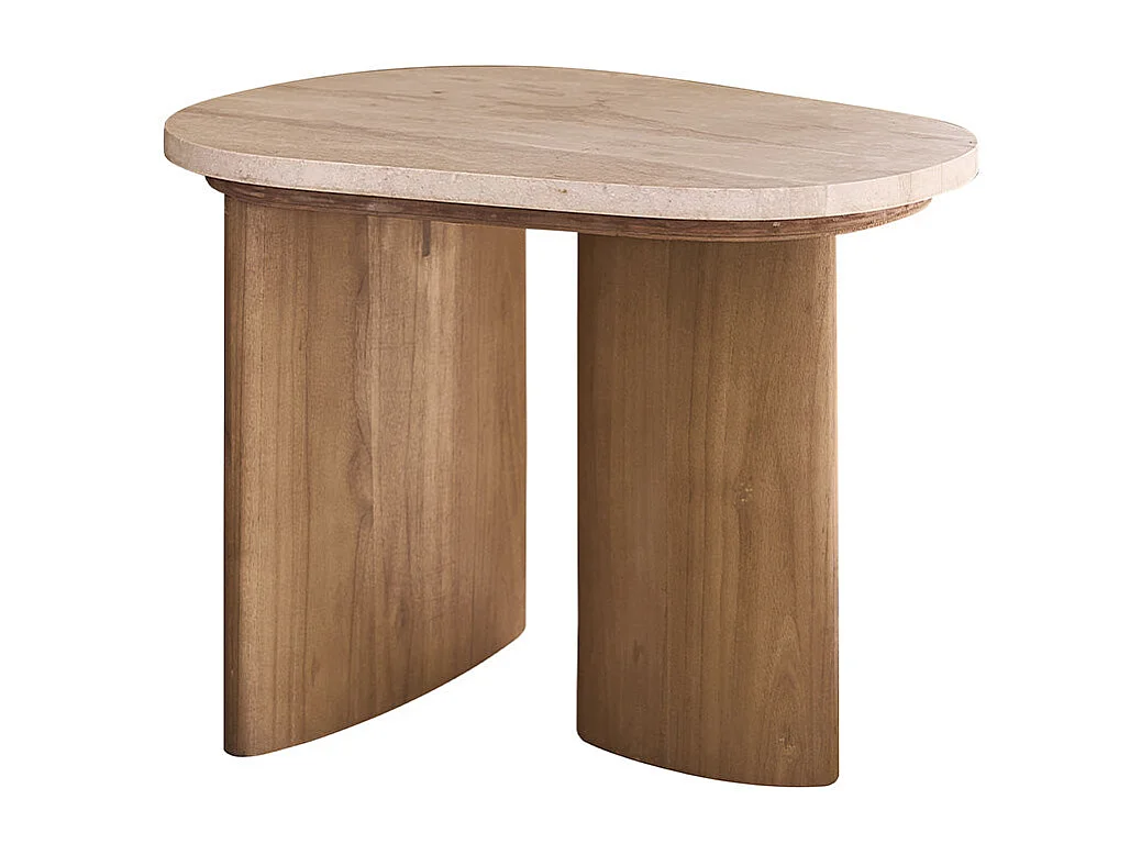Mesa auxiliar de teca maciza y mármol orgánico