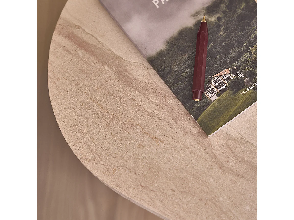 Mesa auxiliar de teca maciza y mármol orgánico