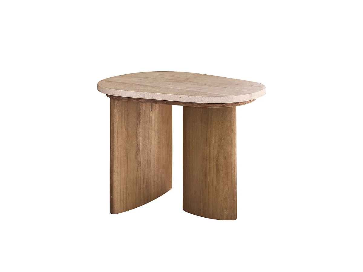 Mesa auxiliar de teca maciza y mármol orgánico