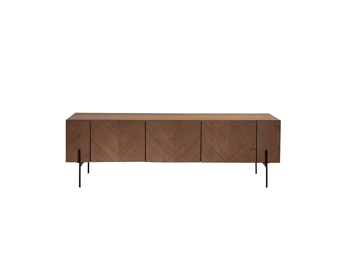 Mueble de TV de mindi macizo con patas de metal 160 cm
