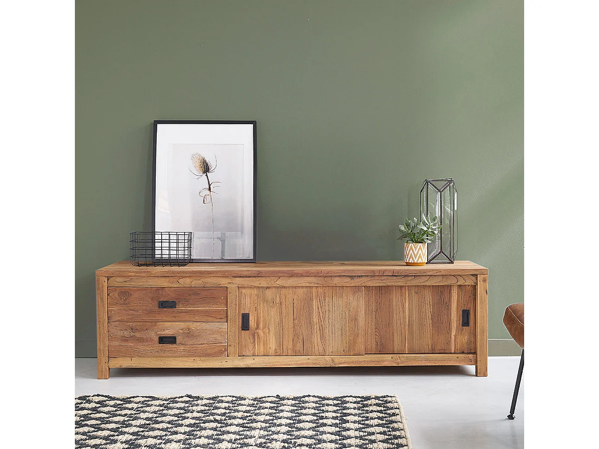 Mueble TV de madera de teca reciclada maciza 180 cm
