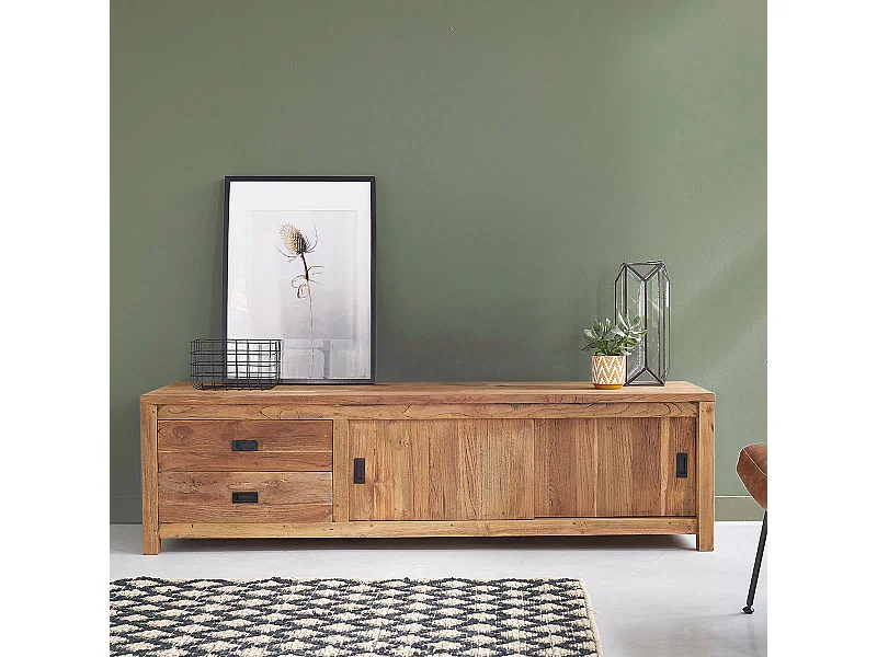 Mueble TV de madera de teca reciclada maciza 180 cm