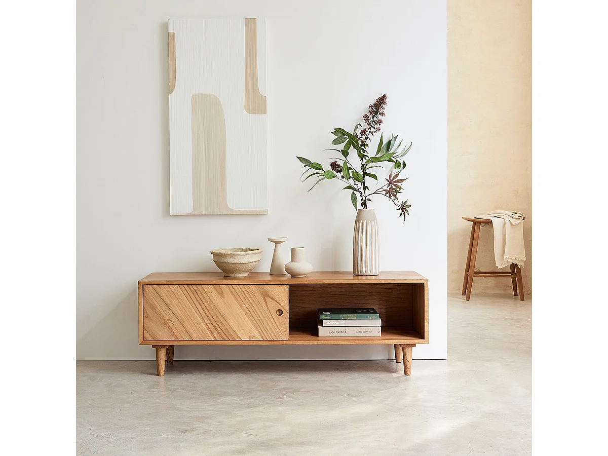 Meuble TV en bois massif 135 cm 2 portes