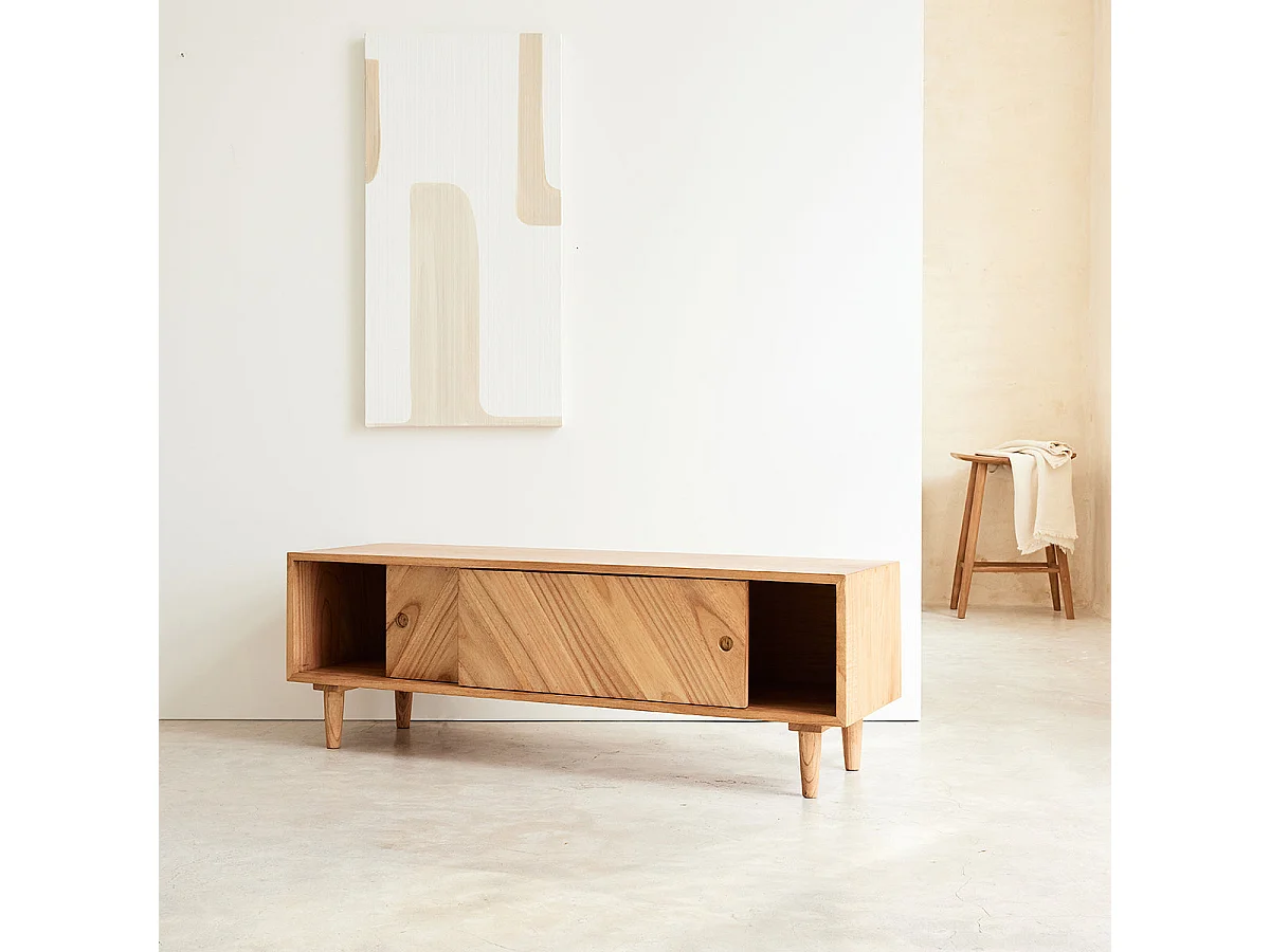 Meuble TV en bois massif 135 cm 2 portes