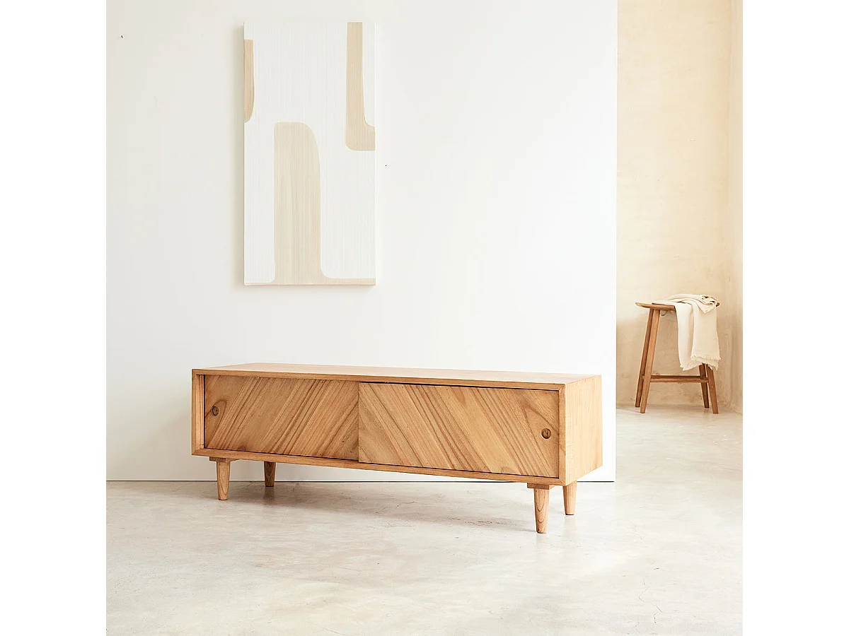 Meuble TV en bois massif 135 cm 2 portes