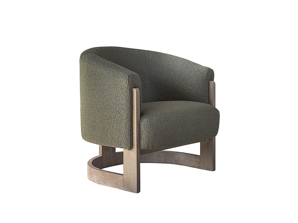 Poltrona in rovere massello e tessuto bouclé kaki