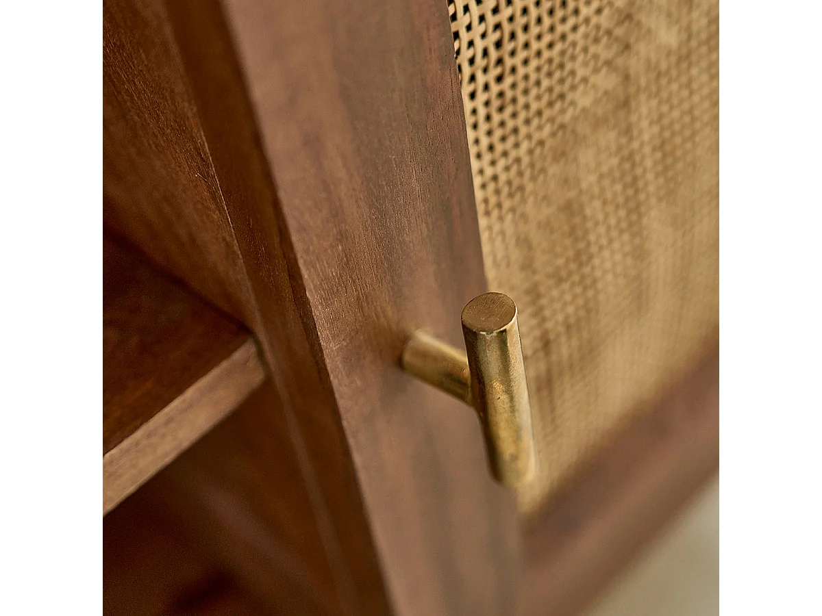 Meuble TV en bois massif et cannage 140 cm