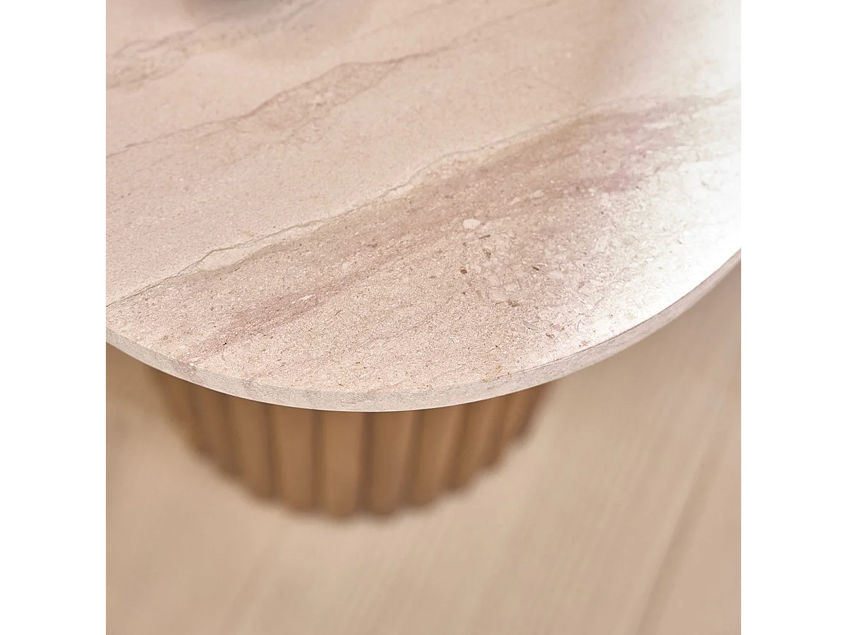 Mesa auxiliar redonda de teca maciza y mármol