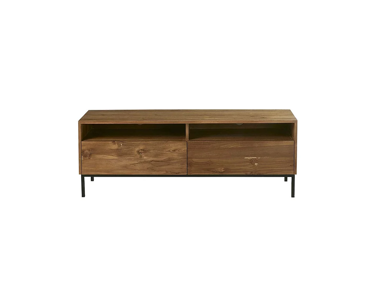 Meuble TV en bois de teck 140 cm 2 tiroirs