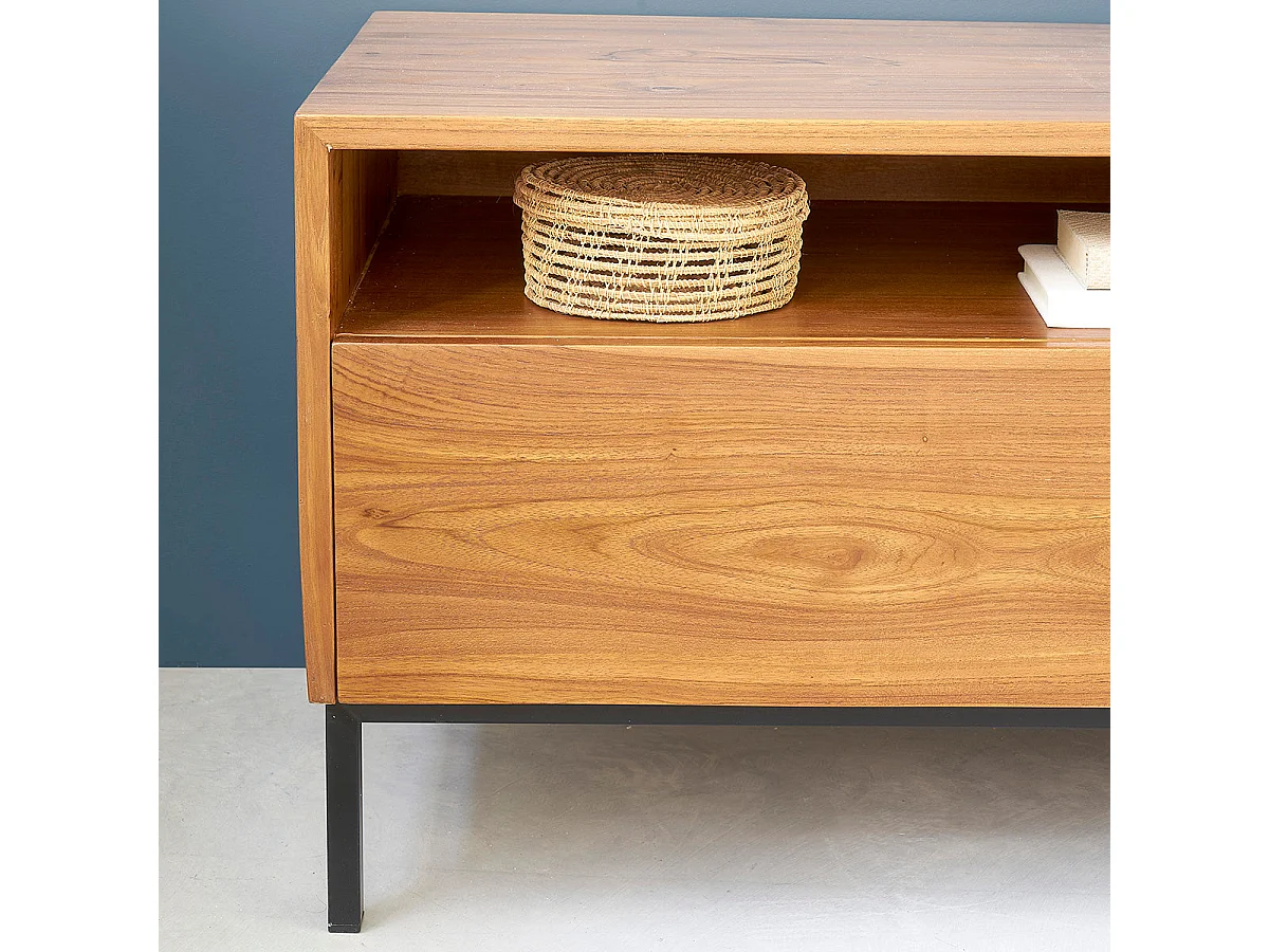 Meuble TV en bois de teck 140 cm 2 tiroirs