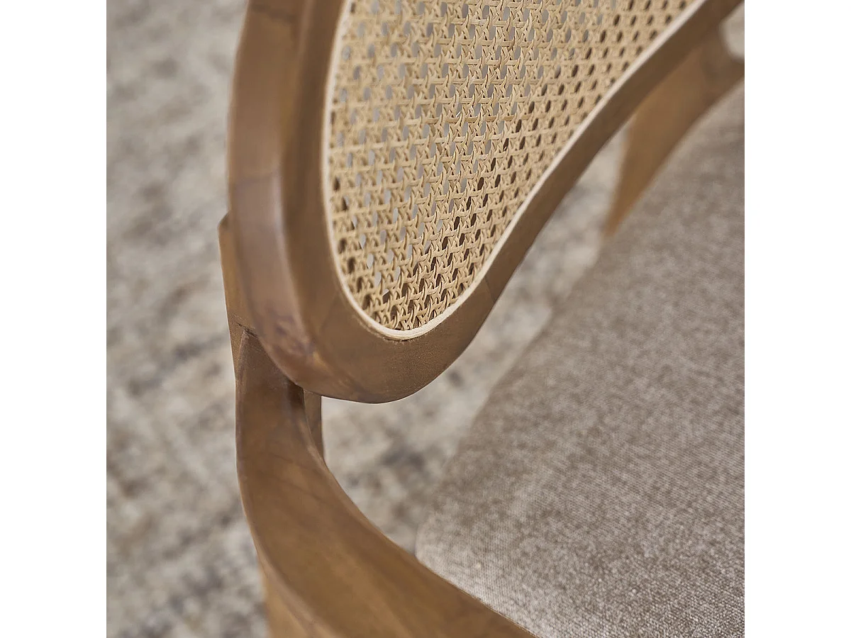 Fauteuil en teck massif, cannage et tissu