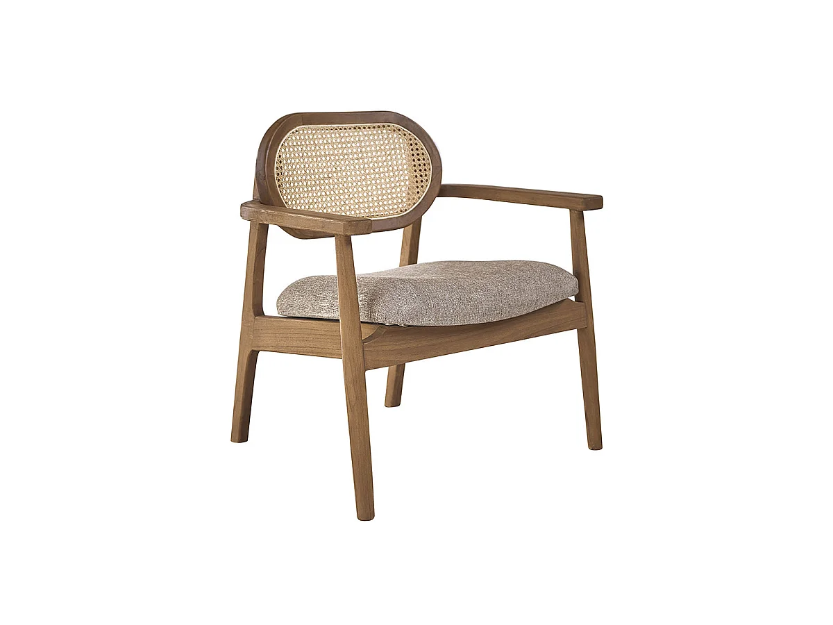 Fauteuil en teck massif , cannage et tissu