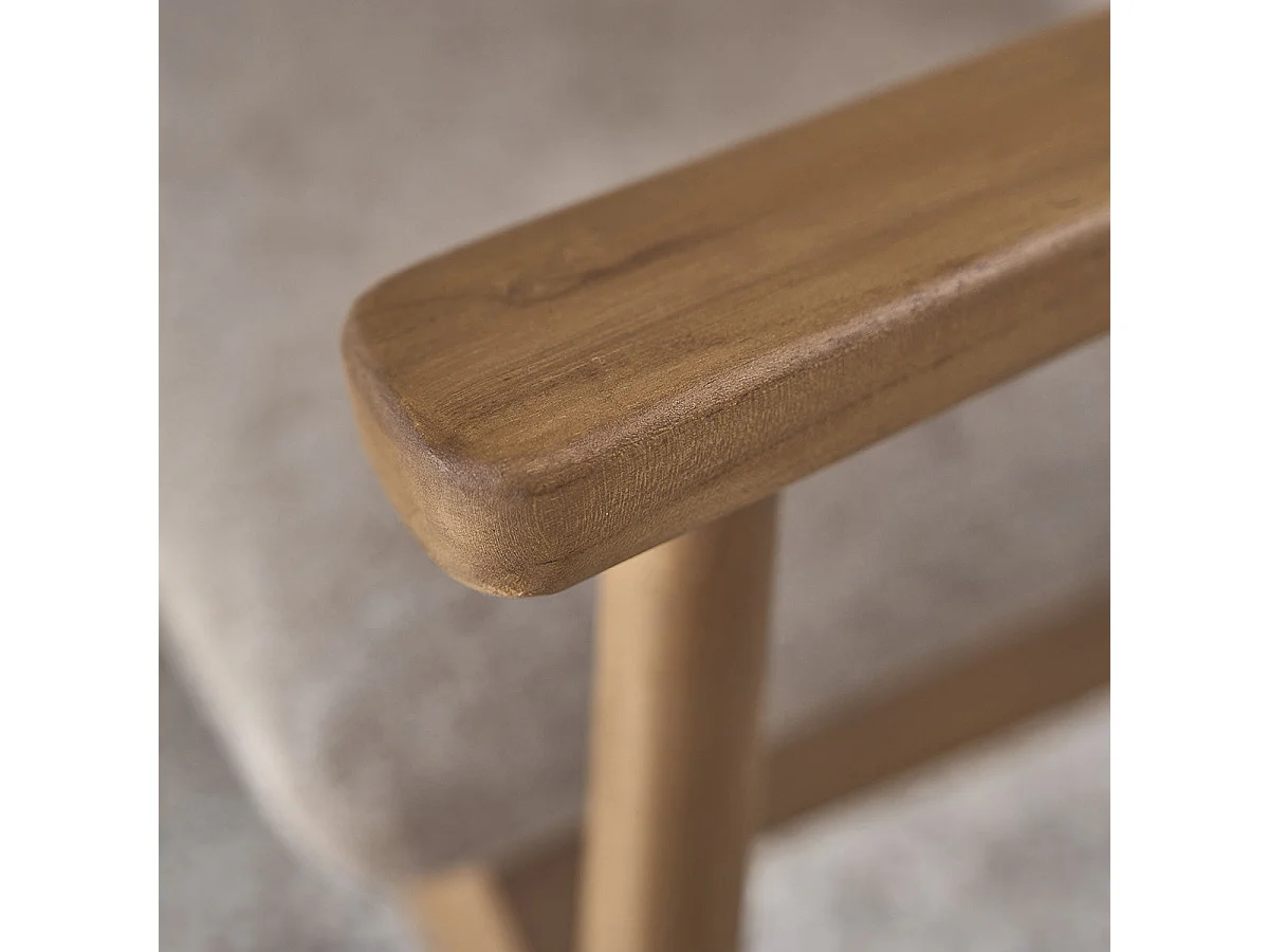 Fauteuil en teck massif , cannage et tissu