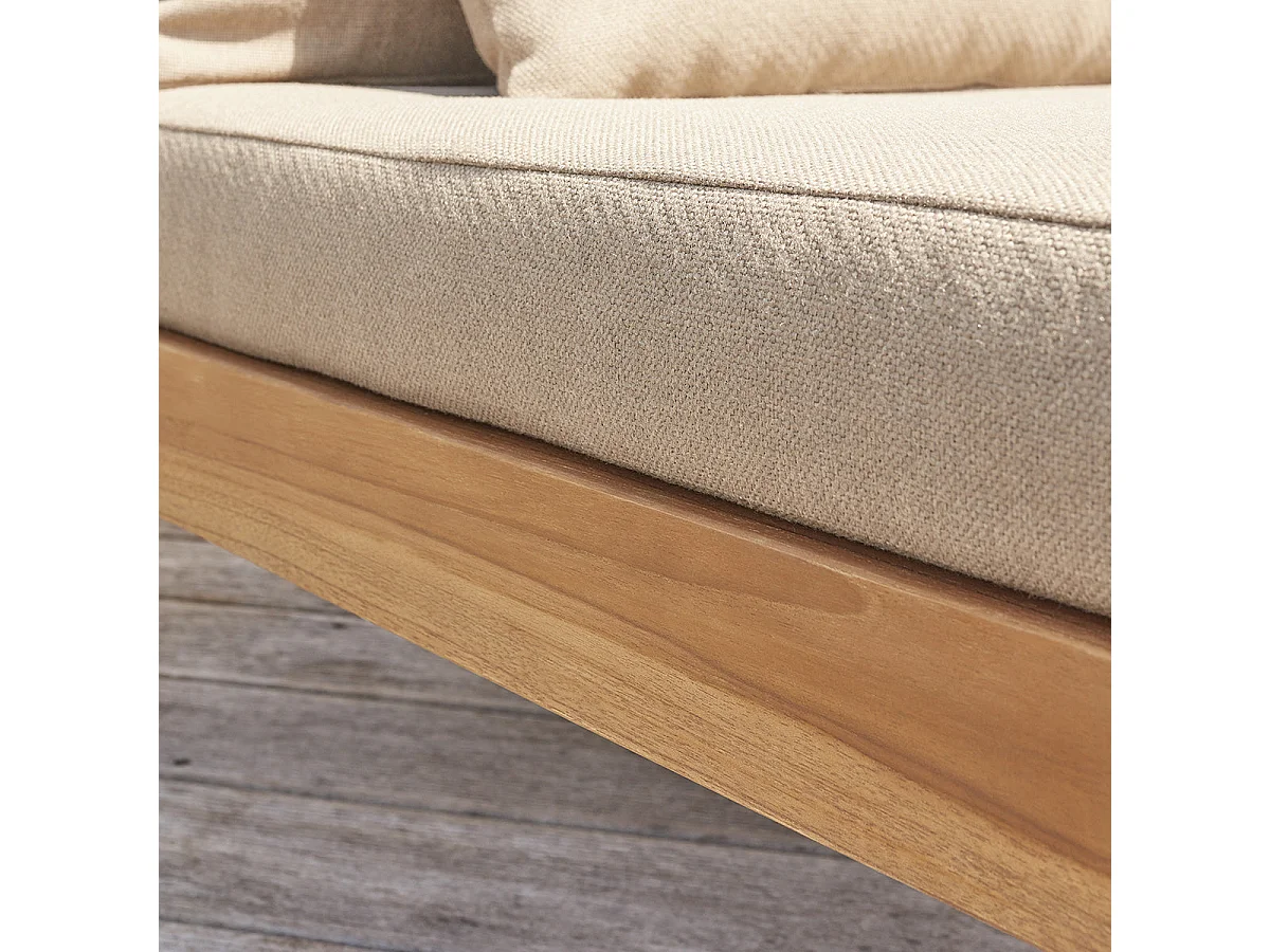 Canapé de jardin en teck massif et tissu Taupe TOUQUET