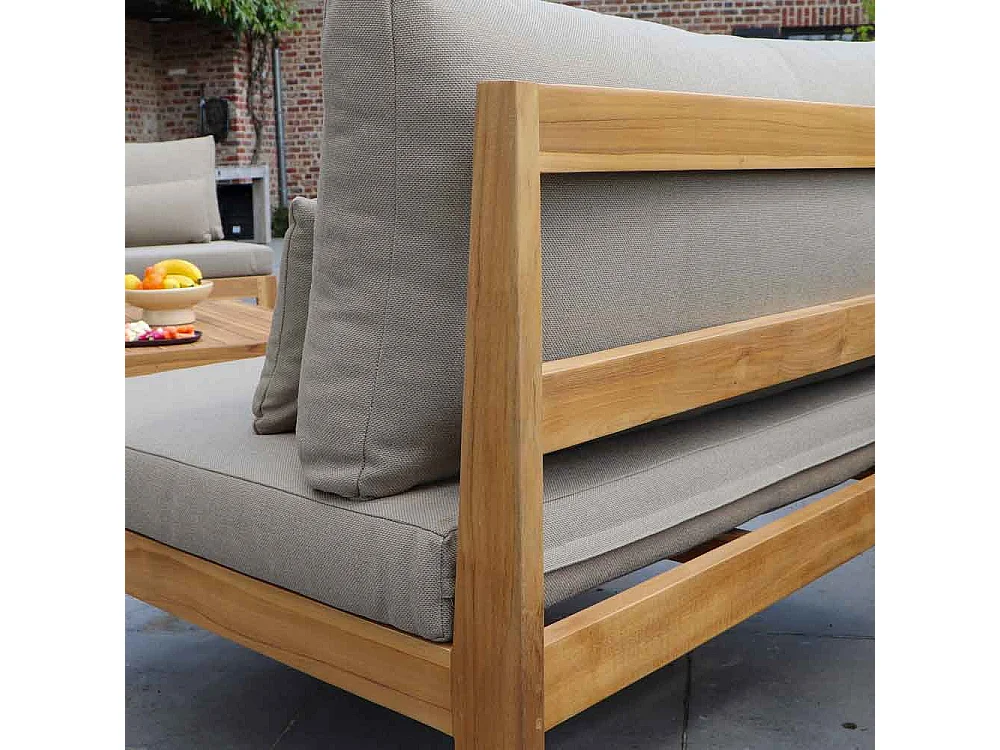 Canapé de jardin en teck massif et tissu Taupe TOUQUET
