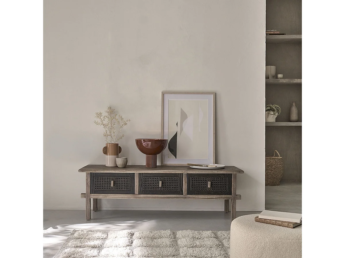 Mueble TV de madera de pino reciclada maciza