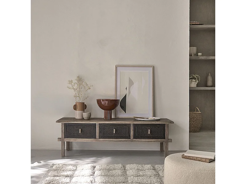 Mueble TV de madera de pino reciclada maciza