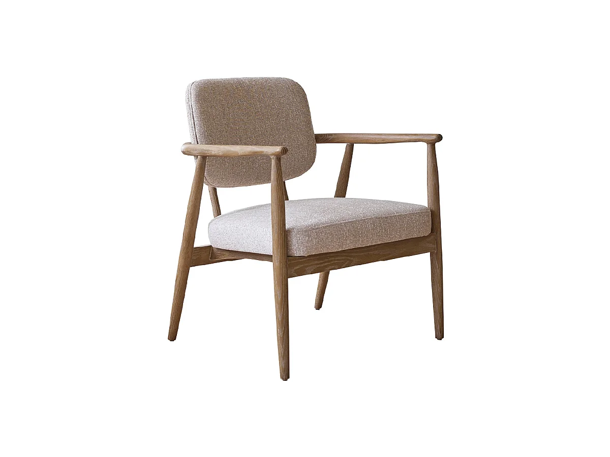 Poltrona legno di quercia con tessuto testurizzato beige