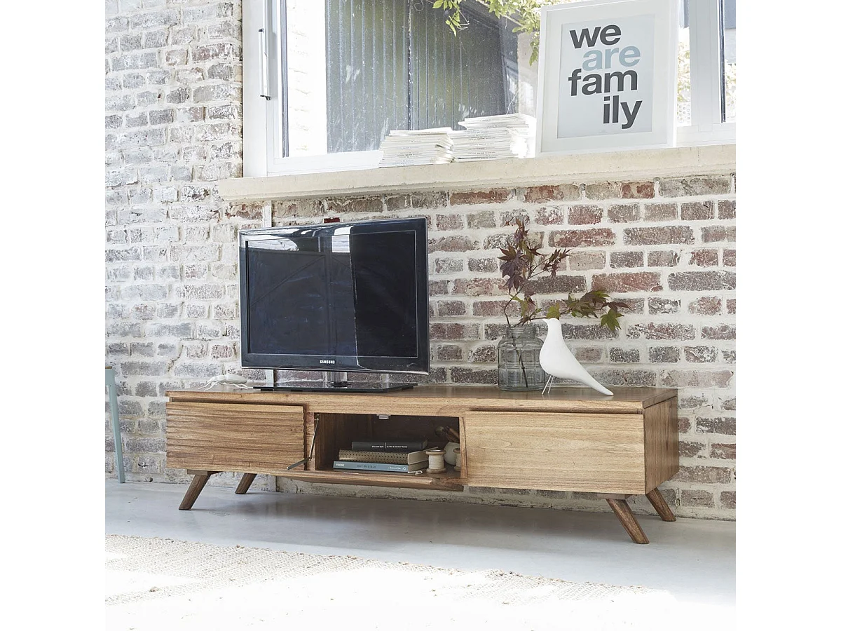 Meuble TV en bois massif 150 cm 3 portes