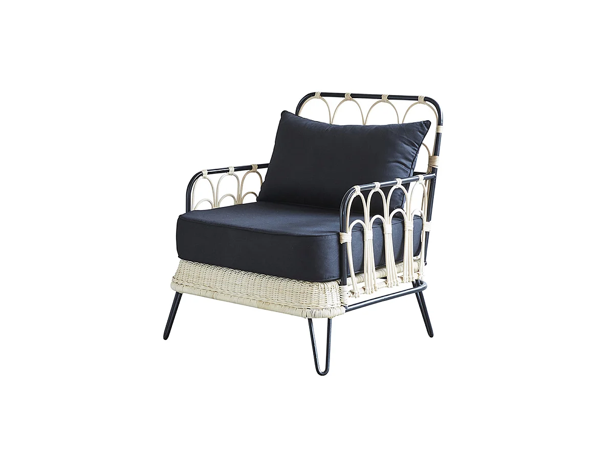 Sillón de ratán y metal negro