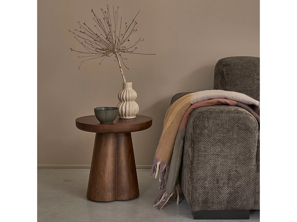 Table d'appoint en bois de manguier ronde