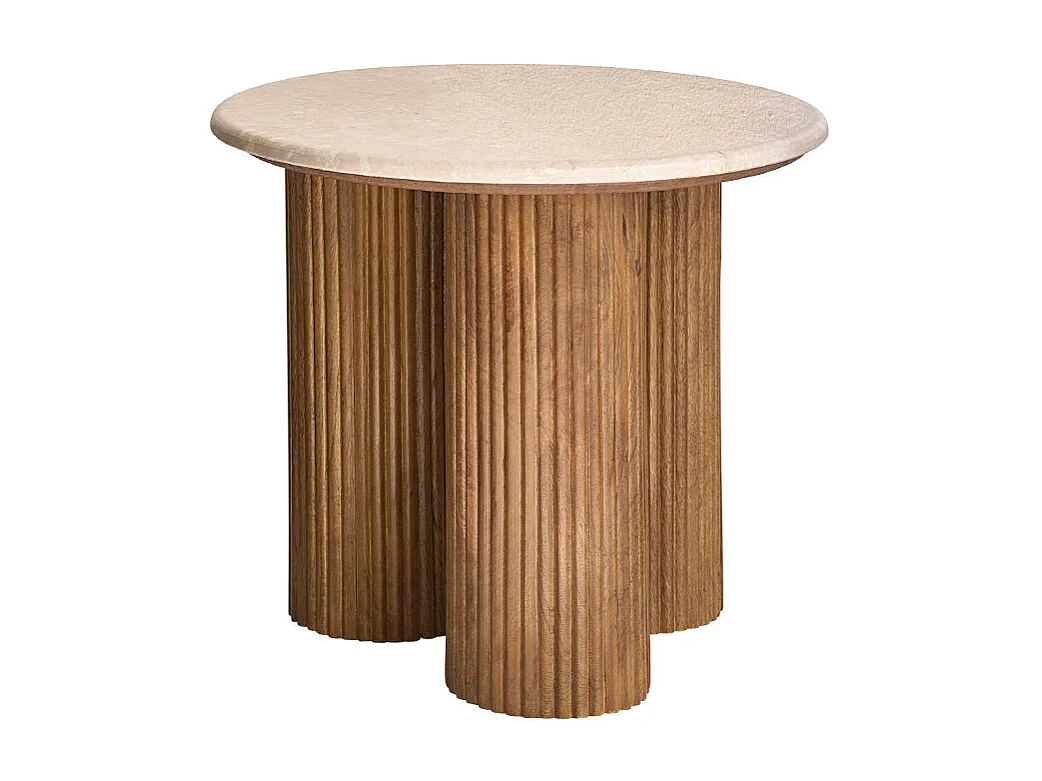 Tavolino d’appoggio in legno di mango e marmo rotondo