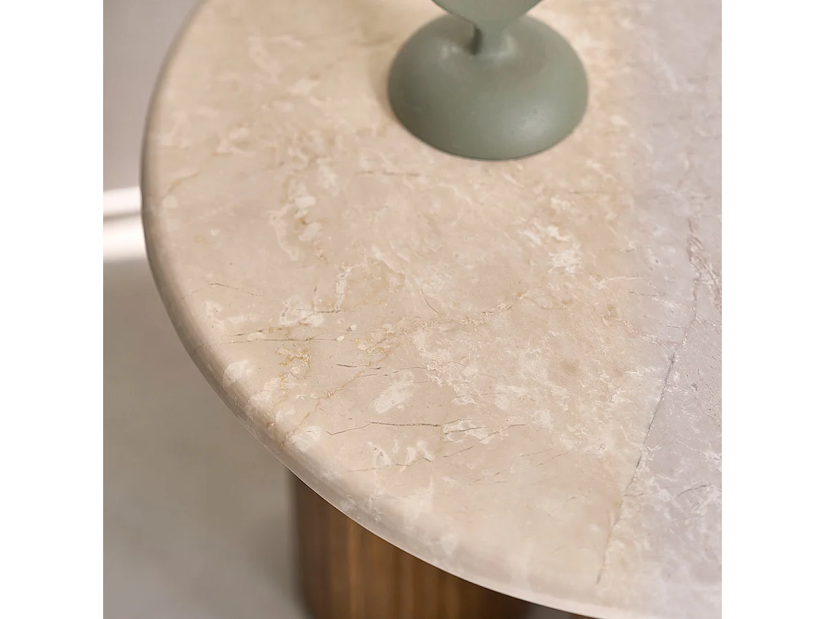 Tavolino d’appoggio in legno di mango e marmo rotondo