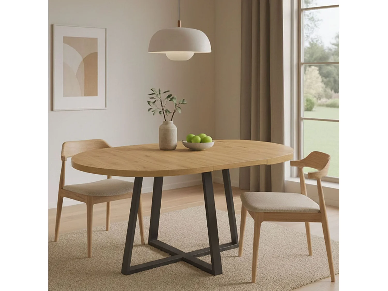 Table extensible Dazz, Console extensible ronde, Table à manger polyvalente ovale, 110/158x110h77 cm, Chêne Nodi