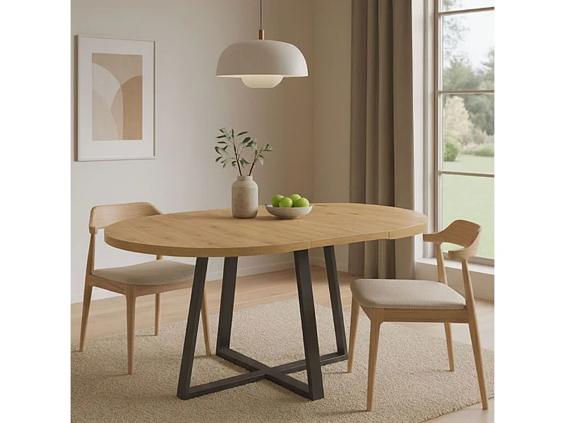 Mesa extensível Dazz, Consola extensível redonda, Mesa de jantar multiusos oval, 110/158x110h77 cm, Nodi Oak