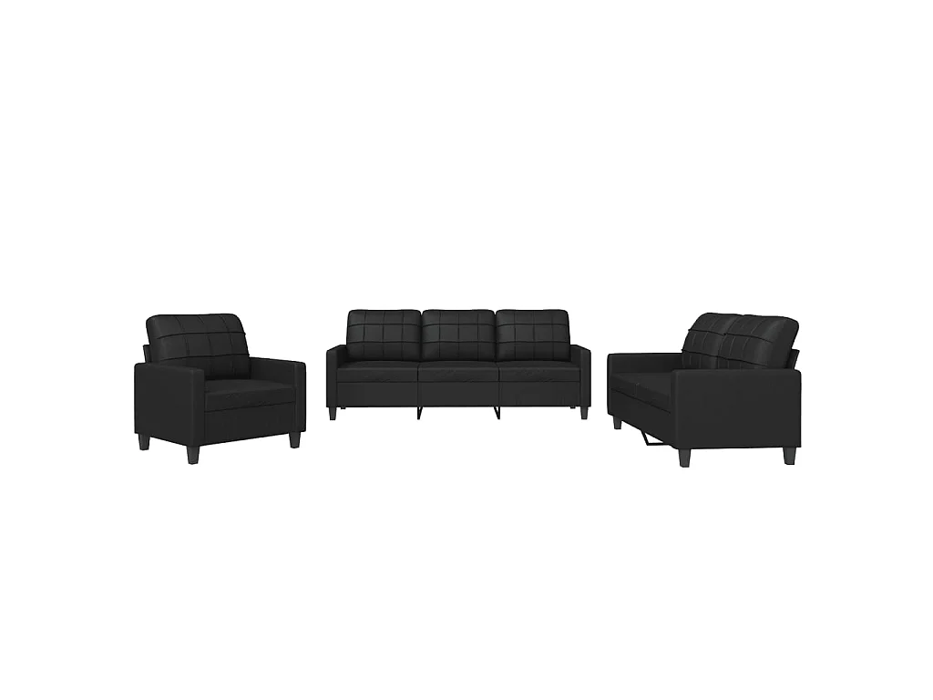 3-delige Loungeset met kussens kunstleer zwart