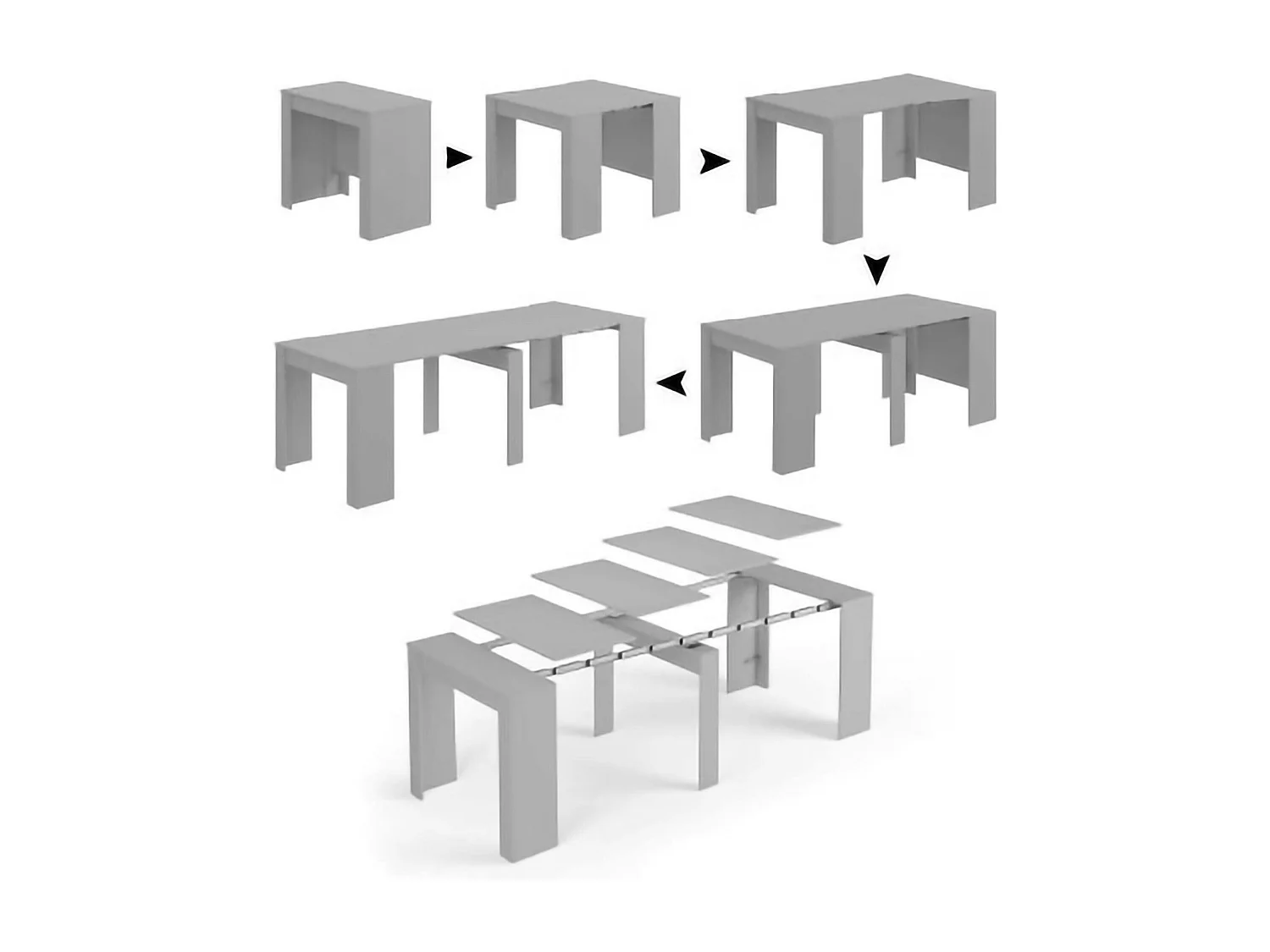 Console Diluna, Table à manger extensible, Table avec rallonges polyvalentes extensible jusqu'à 10 places, 51/237x90h78 cm, Ciment