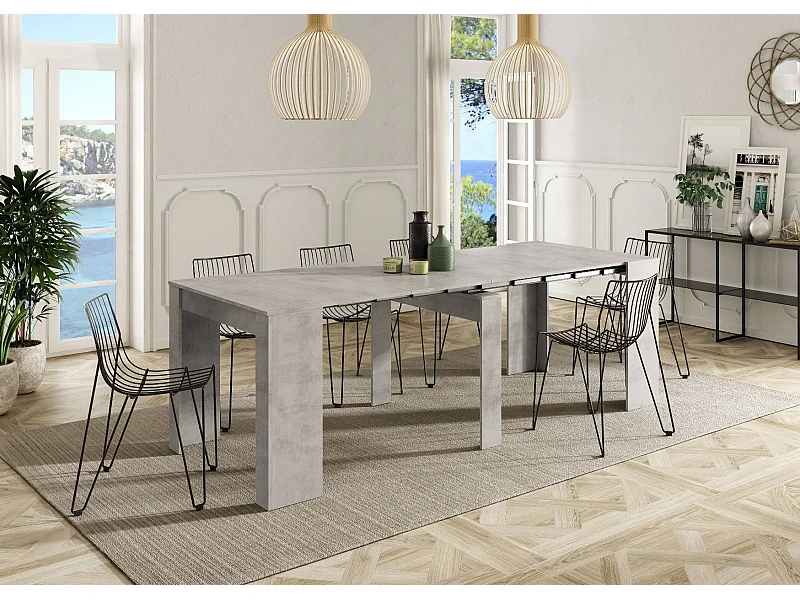 Diluna console, Uitschuifbare eettafel, Tafel met multifunctionele verlengstukken uitschuifbaar tot 10 zitplaatsen, 51/237x90h78 cm, Cement