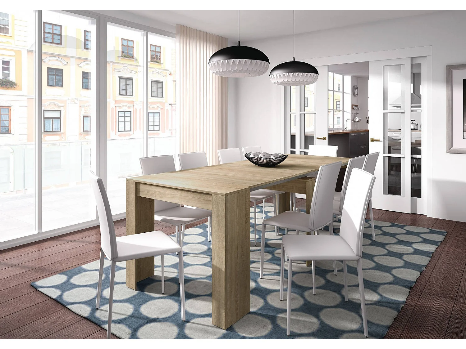 Console Diluna, Table à manger extensible, Table avec rallonges polyvalentes extensible jusqu'à 10 places, 51/237x90h78 cm, Chêne