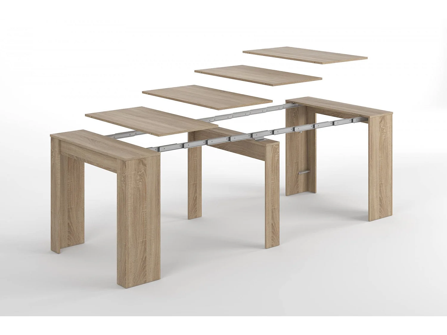 Console Diluna, Table à manger extensible, Table avec rallonges polyvalentes extensible jusqu'à 10 places, 51/237x90h78 cm, Chêne