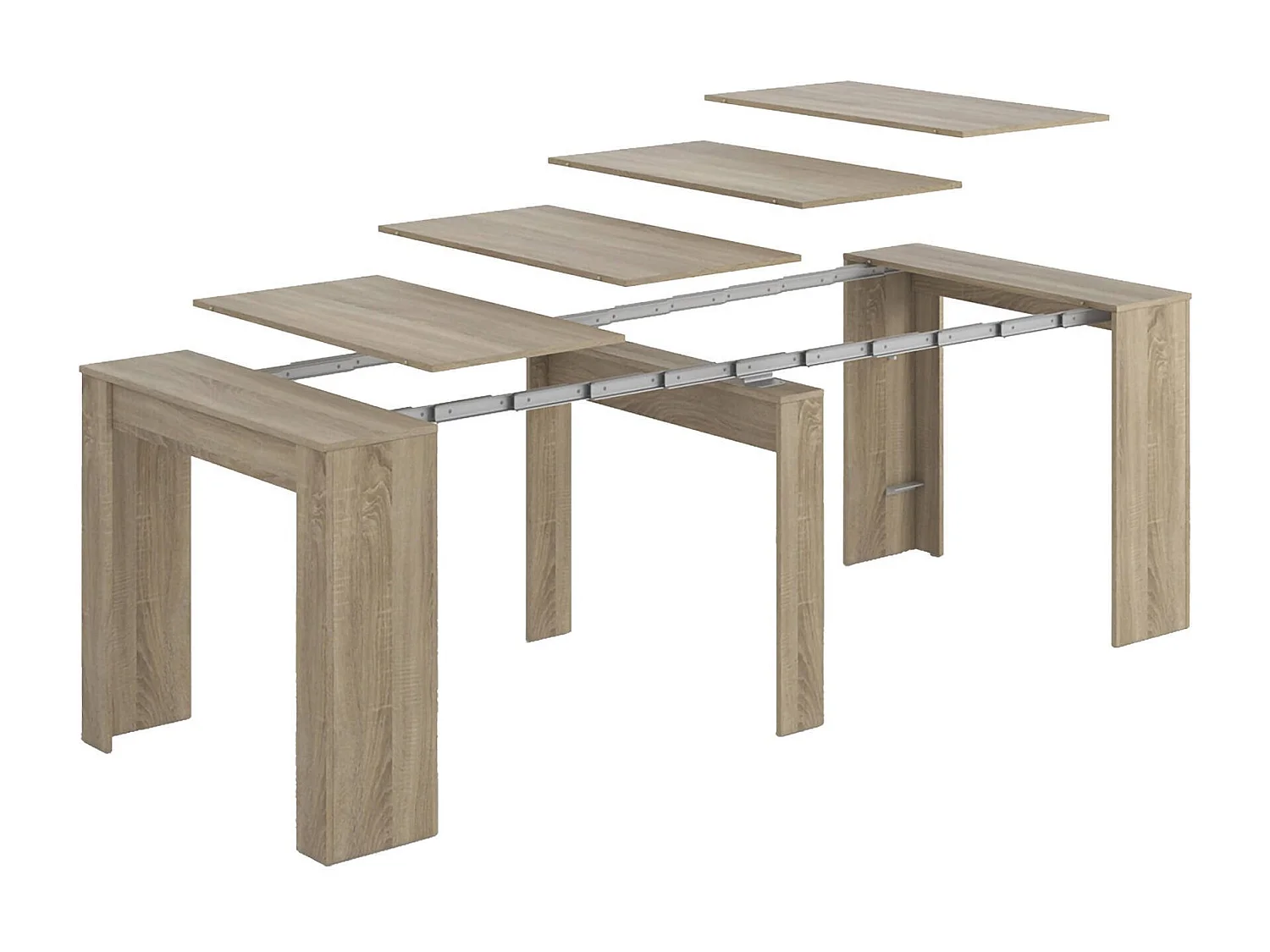 Console Diluna, Table à manger extensible, Table avec rallonges polyvalentes extensible jusqu'à 10 places, 51/237x90h78 cm, Chêne