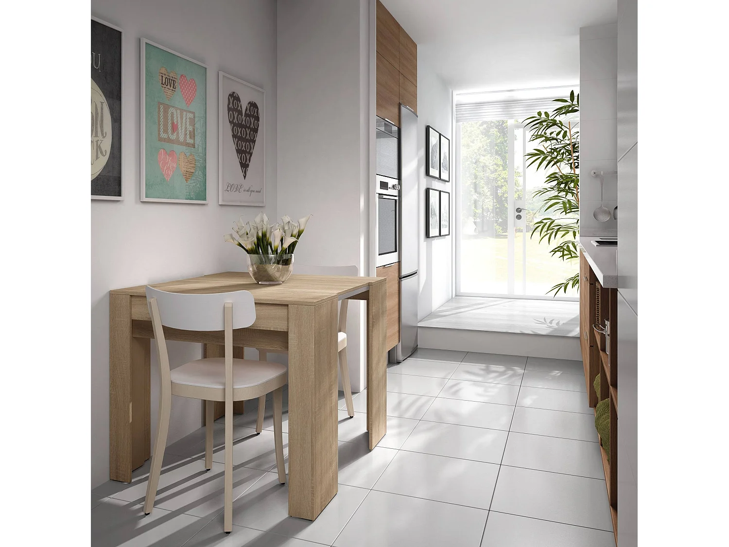 Console Diluna, Table à manger extensible, Table avec rallonges polyvalentes extensible jusqu'à 10 places, 51/237x90h78 cm, Chêne