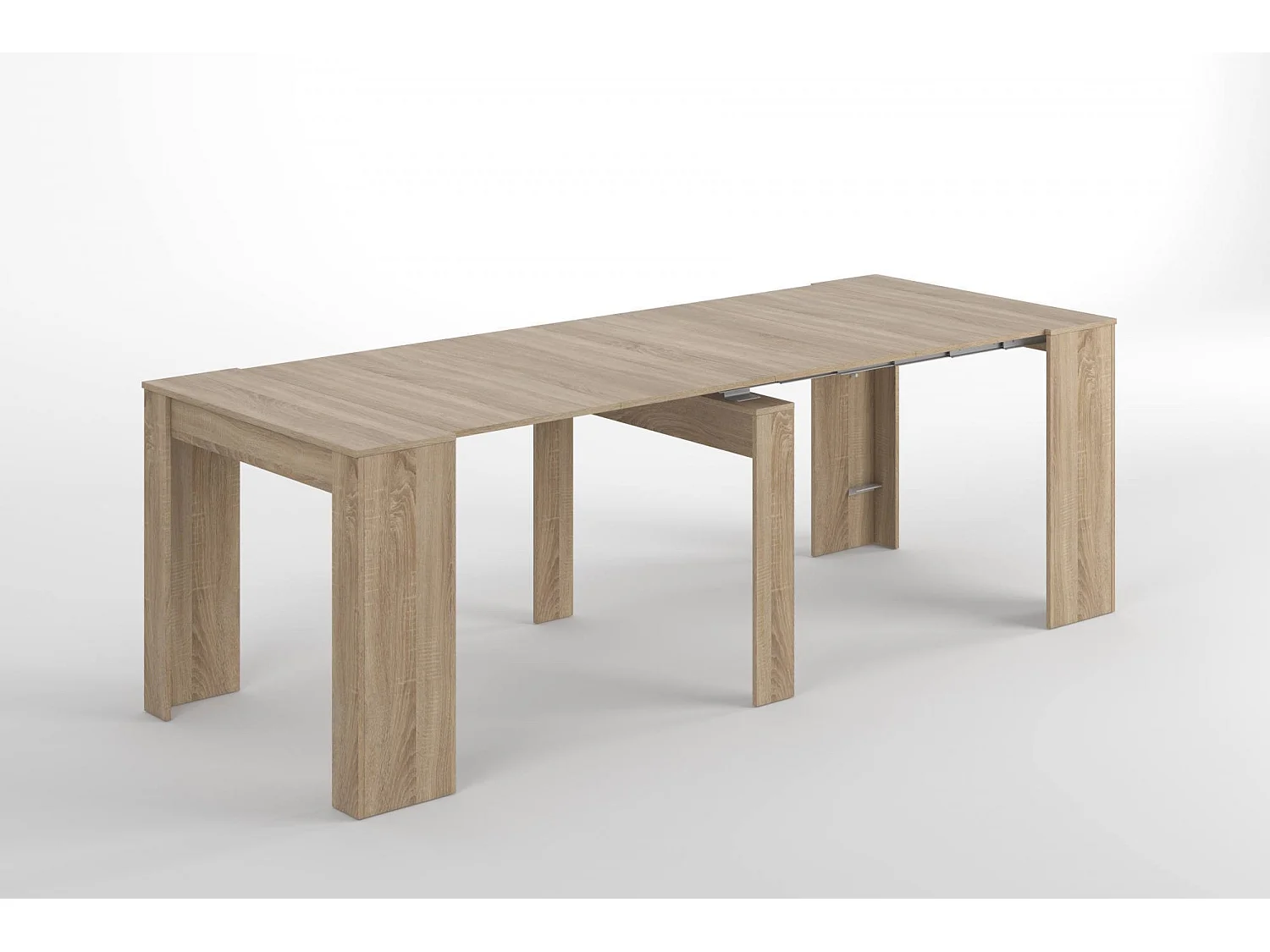 Console Diluna, Table à manger extensible, Table avec rallonges polyvalentes extensible jusqu'à 10 places, 51/237x90h78 cm, Chêne