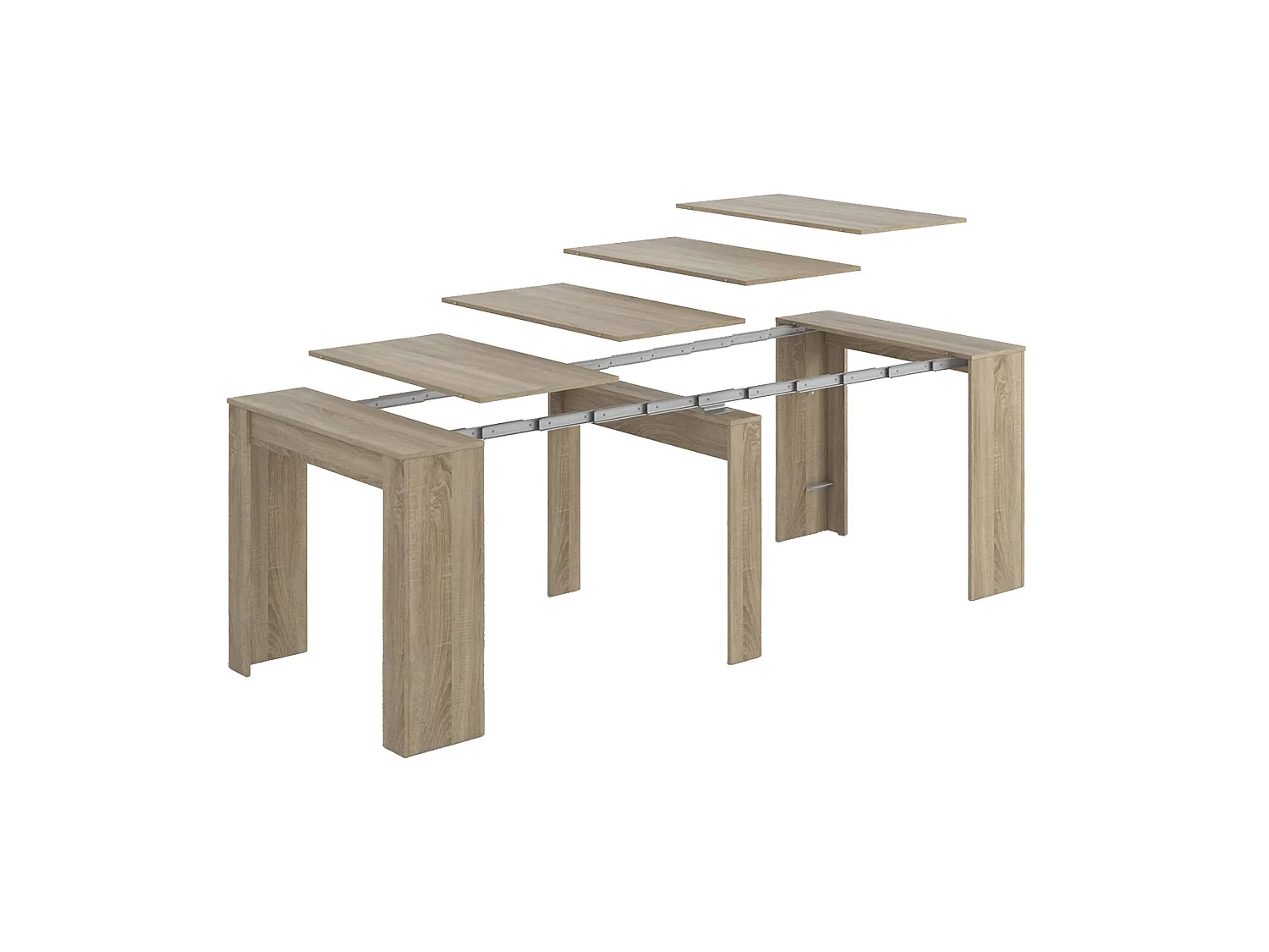 Console Diluna, Table à manger extensible, Table avec rallonges polyvalentes extensible jusqu'à 10 places, 51/237x90h78 cm, Chêne