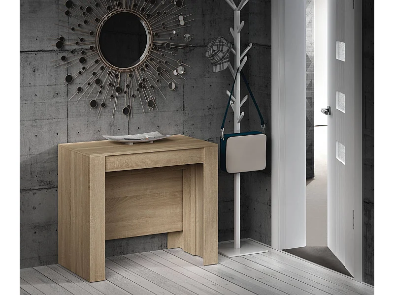 Console Diluna, Table à manger extensible, Table avec rallonges polyvalentes extensible jusqu'à 10 places, 51/237x90h78 cm, Chêne